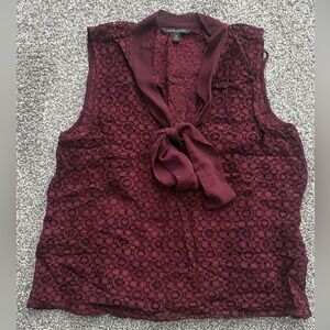 Banana Republic Deep Red Lace Tie-Neck Blouse